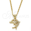 Collares con Dije 04.156.0152.20 Oro Laminado, Diseño de Delfín, con Blanca Zirconia Cubica, Pulido, Tono Dorado (02 MM Thickness, 20 Inches Length)