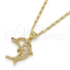 Collares con Dije 04.156.0153.20 Oro Laminado, Diseño de Delfín, con Blanca Zirconia Cubica, Pulido, Tono Dorado (02 MM Thickness, 20 Inches Length)