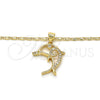 Collares con Dije 04.156.0153.20 Oro Laminado, Diseño de Delfín, con Blanca Zirconia Cubica, Pulido, Tono Dorado (02 MM Thickness, 20 Inches Length)