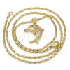 Collares con Dije 04.156.0153.20 Oro Laminado, Diseño de Delfín, con Blanca Zirconia Cubica, Pulido, Tono Dorado (02 MM Thickness, 20 Inches Length)