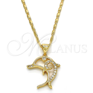 Collares con Dije 04.156.0153.20 Oro Laminado, Diseño de Delfín, con Blanca Zirconia Cubica, Pulido, Tono Dorado (02 MM Thickness, 20 Inches Length)