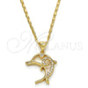 Collares con Dije 04.156.0153.20 Oro Laminado, Diseño de Delfín, con Blanca Zirconia Cubica, Pulido, Tono Dorado (02 MM Thickness, 20 Inches Length)