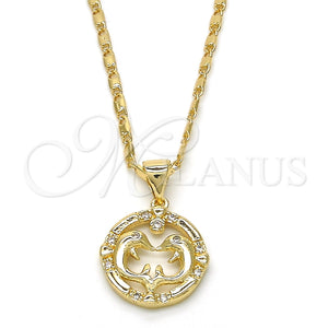 Collares con Dije 04.156.0154.20 Oro Laminado, Diseño de Delfín, con Blanca Zirconia Cubica, Pulido, Tono Dorado (02 MM Thickness, 20 Inches Length)