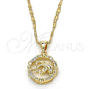 Collares con Dije 04.156.0156.20 Oro Laminado, Diseño de Delfín, con Blanca Zirconia Cubica, Pulido, Tono Dorado (02 MM Thickness, 20 Inches Length)