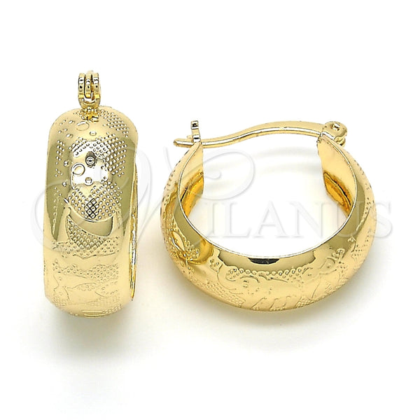 Argolla Pequeña 02.106.0032.20 Oro Laminado, Diseño de Búho y Elefante, Pulido, Tono Dorado