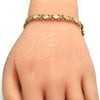Pulsera Elegante 03.100.0049.07 Oro Laminado, Diseño de Flor, Diamantado, Tono Dorado (08 MM Thickness, 7 Inches Length)