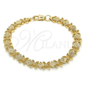 Pulsera Elegante 03.100.0049.07 Oro Laminado, Diseño de Flor, Diamantado, Tono Dorado (08 MM Thickness, 7 Inches Length)