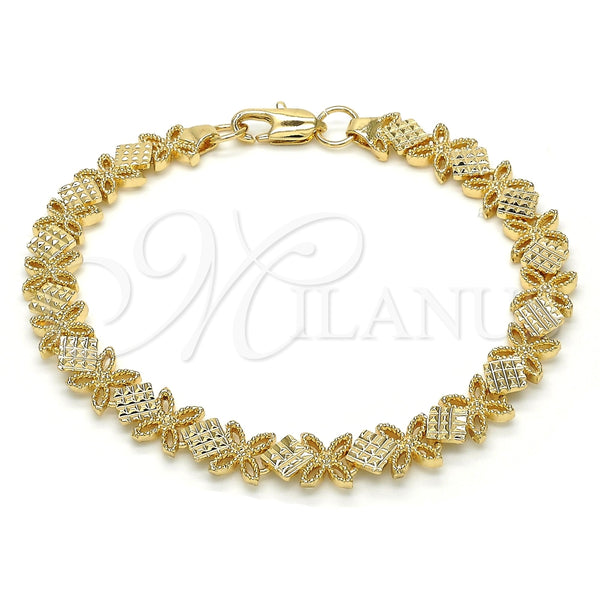 Pulsera Elegante 03.100.0049.07 Oro Laminado, Diseño de Flor, Diamantado, Tono Dorado (08 MM Thickness, 7 Inches Length)