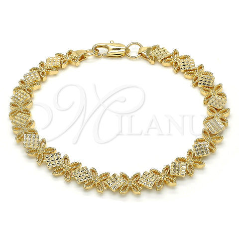 Pulsera Elegante 03.100.0049.07 Oro Laminado, Diseño de Flor, Diamantado, Tono Dorado (08 MM Thickness, 7 Inches Length)