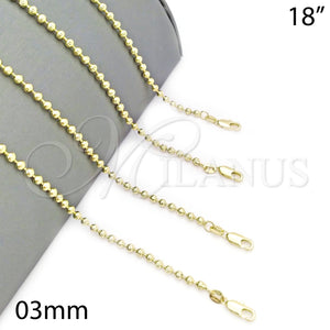 Gargantilla Basica 04.213.0137.18 Oro Laminado, Diseño de Bola, Diamantado, Tono Dorado (03 MM Thickness, 18 Inches Length)