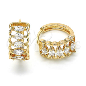 Argolla Huggie 02.210.0142.2.15 Oro Laminado, con Blanca Zirconia Cubica, Pulido, Tono Dorado