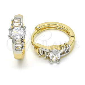 Argolla Huggie 02.210.0143.15 Oro Laminado, Diseño de Baguette, con Blanca Zirconia Cubica, Pulido, Dos Tonos