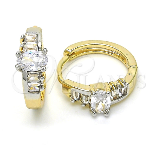 Argolla Huggie 02.210.0143.15 Oro Laminado, Diseño de Baguette, con Blanca Zirconia Cubica, Pulido, Dos Tonos