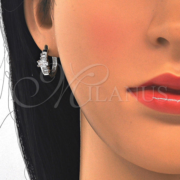 Argolla Huggie 02.210.0143.1.15 Rodio Laminado, Diseño de Baguette, con Zirconia Cubica Blanca, Pulido, Rodinado