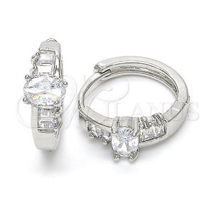 Argolla Huggie 02.210.0143.1.15 Rodio Laminado, Diseño de Baguette, con Zirconia Cubica Blanca, Pulido, Rodinado