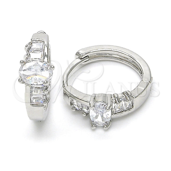 Argolla Huggie 02.210.0143.1.15 Rodio Laminado, Diseño de Baguette, con Zirconia Cubica Blanca, Pulido, Rodinado