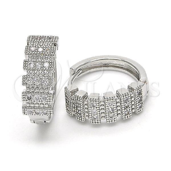 Argolla Huggie 02.210.0150.1.20 Rodio Laminado, con Zirconia Cubica Blanca, Pulido, Rodinado