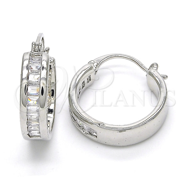Argolla Pequeña 02.99.0009.2.20 Rodio Laminado, Diseño de Baguette, con Zirconia Cubica Blanca, Pulido, Rodinado