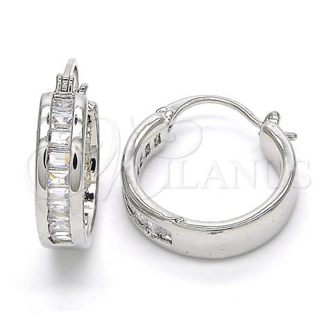 Argolla Pequeña 02.99.0009.2.20 Rodio Laminado, Diseño de Baguette, con Zirconia Cubica Blanca, Pulido, Rodinado