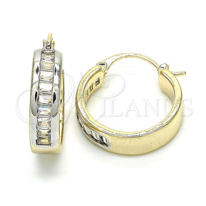 Argolla Pequeña 02.99.0009.3.20 Oro Laminado, Diseño de Baguette, con Blanca Zirconia Cubica, Pulido, Dos Tonos