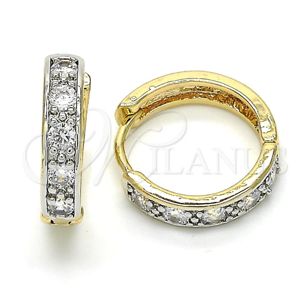 Argolla Huggie 02.210.0052.6.20 Oro Laminado, con Blanca Zirconia Cubica, Pulido, Dos Tonos