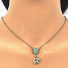 Juego de Arete y Dije de Adulto 10.122.0007.2 Oro Laminado, Diseño de Elefante, con Chrysolite Opal and Blanca Cristal, Pulido, Tono Dorado