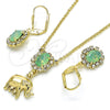 Juego de Arete y Dije de Adulto 10.122.0007.2 Oro Laminado, Diseño de Elefante, con Chrysolite Opal and Blanca Cristal, Pulido, Tono Dorado