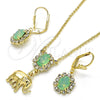Juego de Arete y Dije de Adulto 10.122.0007.2 Oro Laminado, Diseño de Elefante, con Chrysolite Opal and Blanca Cristal, Pulido, Tono Dorado