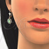 Juego de Arete y Dije de Adulto 10.122.0008.2 Oro Laminado, Diseño de Delfín, con Chrysolite Opal and Blanca Cristal, Pulido, Tono Dorado