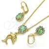 Juego de Arete y Dije de Adulto 10.122.0008.2 Oro Laminado, Diseño de Delfín, con Chrysolite Opal and Blanca Cristal, Pulido, Tono Dorado