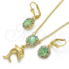 Juego de Arete y Dije de Adulto 10.122.0008.2 Oro Laminado, Diseño de Delfín, con Chrysolite Opal and Blanca Cristal, Pulido, Tono Dorado