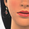 Juego de Arete y Dije de Adulto 10.122.0009 Oro Laminado, Diseño de Búho, con Granate and Blanca Cristal, Pulido, Tono Dorado