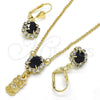 Juego de Arete y Dije de Adulto 10.122.0009.1 Oro Laminado, Diseño de Búho, con Negro and Blanca Cristal, Pulido, Tono Dorado