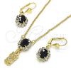 Juego de Arete y Dije de Adulto 10.122.0009.1 Oro Laminado, Diseño de Búho, con Negro and Blanca Cristal, Pulido, Tono Dorado