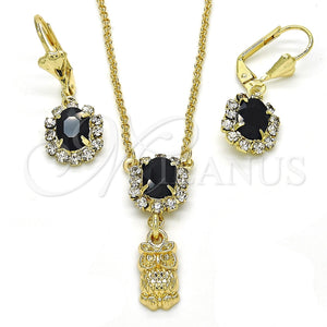 Juego de Arete y Dije de Adulto 10.122.0009.1 Oro Laminado, Diseño de Búho, con Negro and Blanca Cristal, Pulido, Tono Dorado