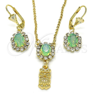 Juego de Arete y Dije de Adulto 10.122.0009.2 Oro Laminado, Diseño de Búho, con Chrysolite Opal and Blanca Cristal, Pulido, Tono Dorado