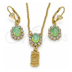 Juego de Arete y Dije de Adulto 10.122.0009.2 Oro Laminado, Diseño de Búho, con Chrysolite Opal and Blanca Cristal, Pulido, Tono Dorado