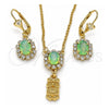 Juego de Arete y Dije de Adulto 10.122.0009.2 Oro Laminado, Diseño de Búho, con Chrysolite Opal and Blanca Cristal, Pulido, Tono Dorado