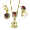 Juego de Arete y Dije de Adulto 10.122.0010 Oro Laminado, Diseño de Tortuga, con Granate and Blanca Cristal, Pulido, Tono Dorado