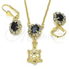 Juego de Arete y Dije de Adulto 10.122.0010.1 Oro Laminado, Diseño de Tortuga, con Negro and Blanca Cristal, Pulido, Tono Dorado