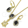 Juego de Arete y Dije de Adulto 10.122.0010.1 Oro Laminado, Diseño de Tortuga, con Negro and Blanca Cristal, Pulido, Tono Dorado