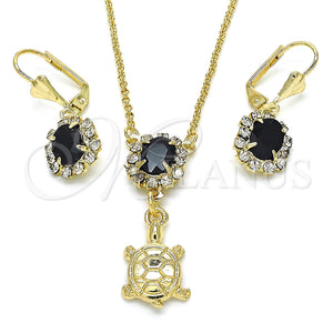 Juego de Arete y Dije de Adulto 10.122.0010.1 Oro Laminado, Diseño de Tortuga, con Negro and Blanca Cristal, Pulido, Tono Dorado