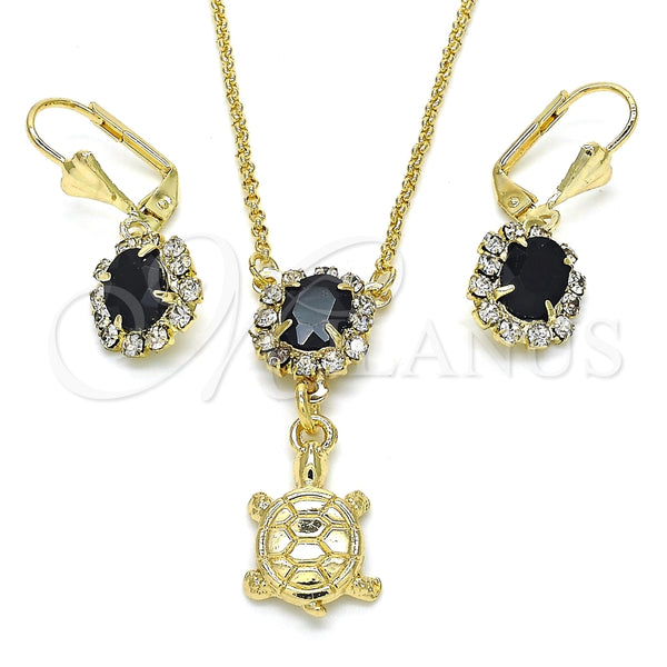 Juego de Arete y Dije de Adulto 10.122.0010.1 Oro Laminado, Diseño de Tortuga, con Negro and Blanca Cristal, Pulido, Tono Dorado