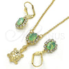 Juego de Arete y Dije de Adulto 10.122.0010.2 Oro Laminado, Diseño de Tortuga, con Chrysolite Opal and Blanca Cristal, Pulido, Tono Dorado