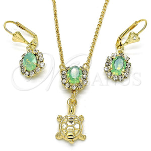 Juego de Arete y Dije de Adulto 10.122.0010.2 Oro Laminado, Diseño de Tortuga, con Chrysolite Opal and Blanca Cristal, Pulido, Tono Dorado