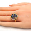 Anillo Multi Piedra 01.266.0020.2.07 Oro Laminado, Diseño de Flor, con Zafiro Azul and Blanca Zirconia Cubica, Pulido, Tono Dorado (Size 7)