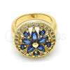 Anillo Multi Piedra 01.266.0020.2.07 Oro Laminado, Diseño de Flor, con Zafiro Azul and Blanca Zirconia Cubica, Pulido, Tono Dorado (Size 7)