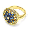 Anillo Multi Piedra 01.266.0020.2.08 Oro Laminado, Diseño de Flor, con Zafiro Azul and Blanca Zirconia Cubica, Pulido, Tono Dorado (Size 8)