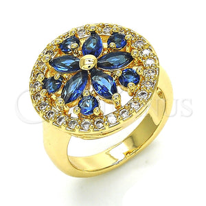 Anillo Multi Piedra 01.266.0020.2.08 Oro Laminado, Diseño de Flor, con Zafiro Azul and Blanca Zirconia Cubica, Pulido, Tono Dorado (Size 8)