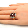 Anillo Multi Piedra 01.266.0020.3.07 Oro Laminado, Diseño de Flor, con Granate and Blanca Zirconia Cubica, Pulido, Tono Dorado (Size 7)